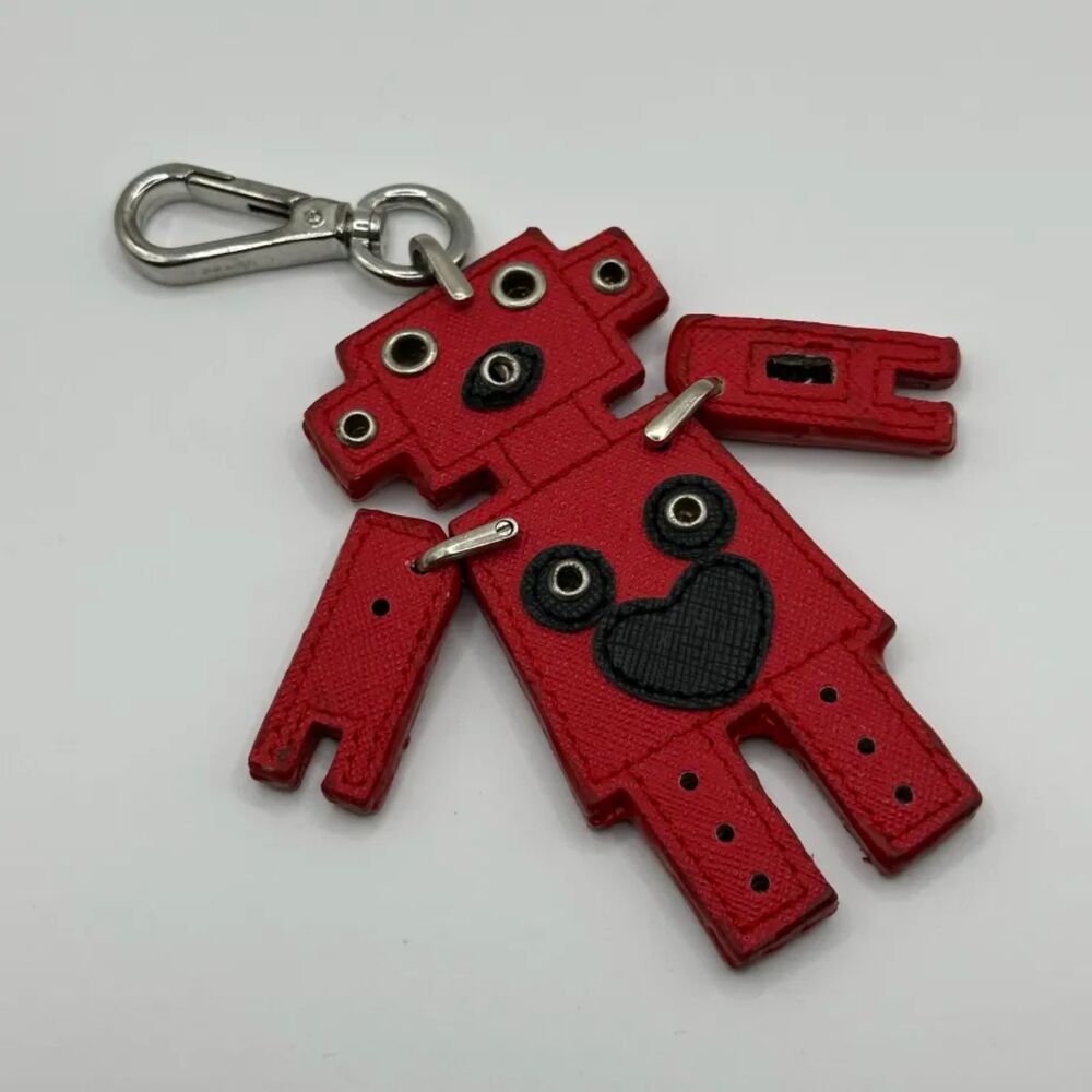 Prada Motif Red Robot Heart Key Chain Charm - image 3